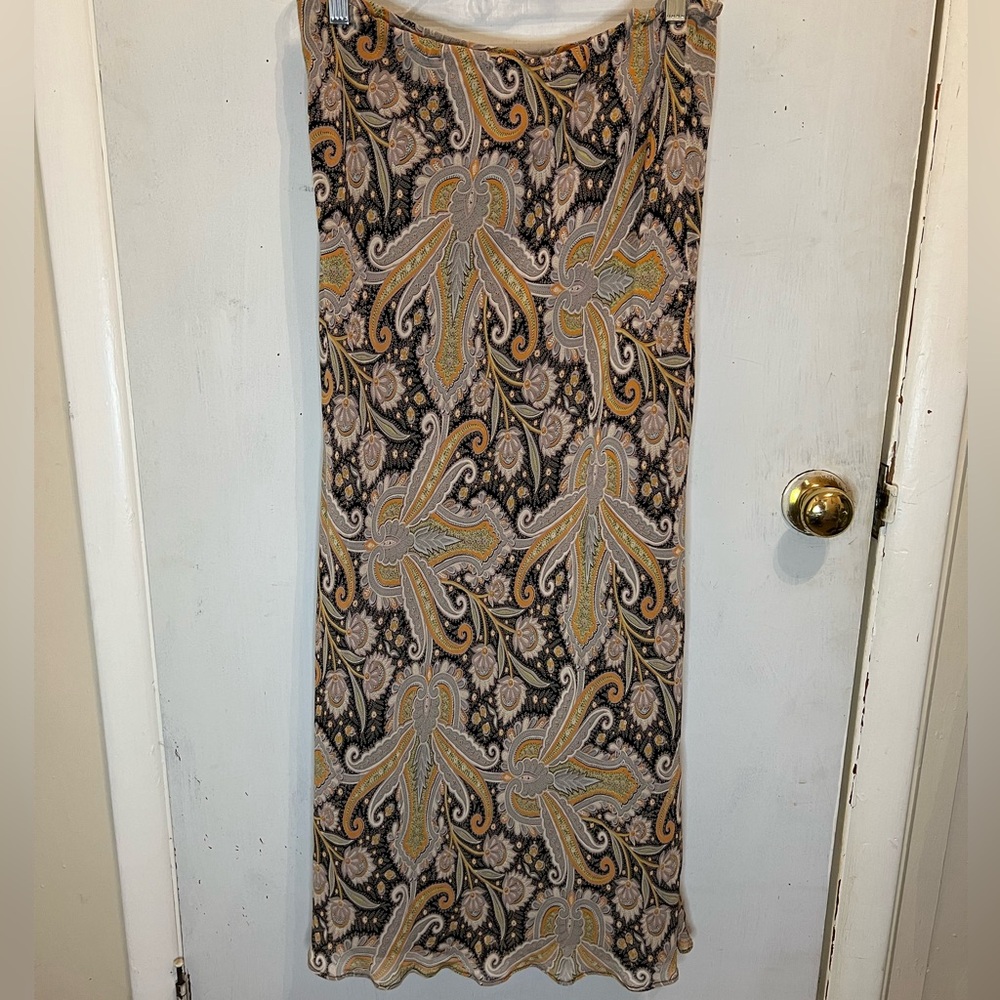 y2k Black White Grey Orange Paisley Print Lightweight Maxi Skirt Bottoms